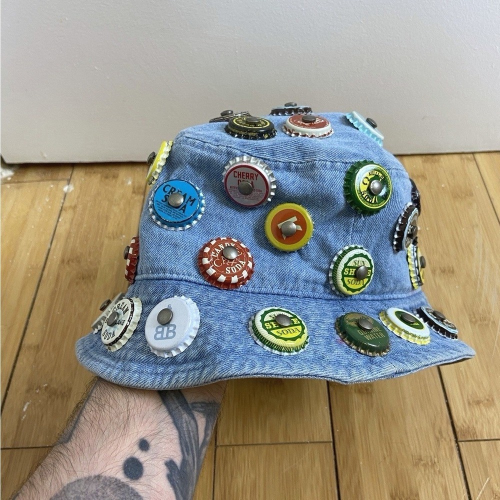 Vintage Y2k Denim Soda Pop Bottle Cap Boater Hat